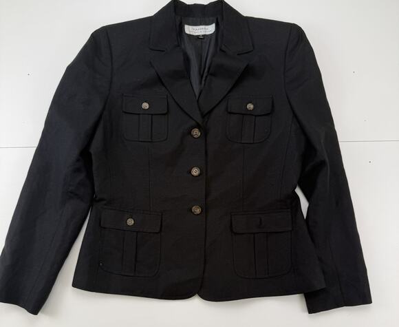 Tahari Jackets & Blazers - Tahari Womens Blazer 10 Black Linen Blend Safari Utility 4 Pocket Jacket